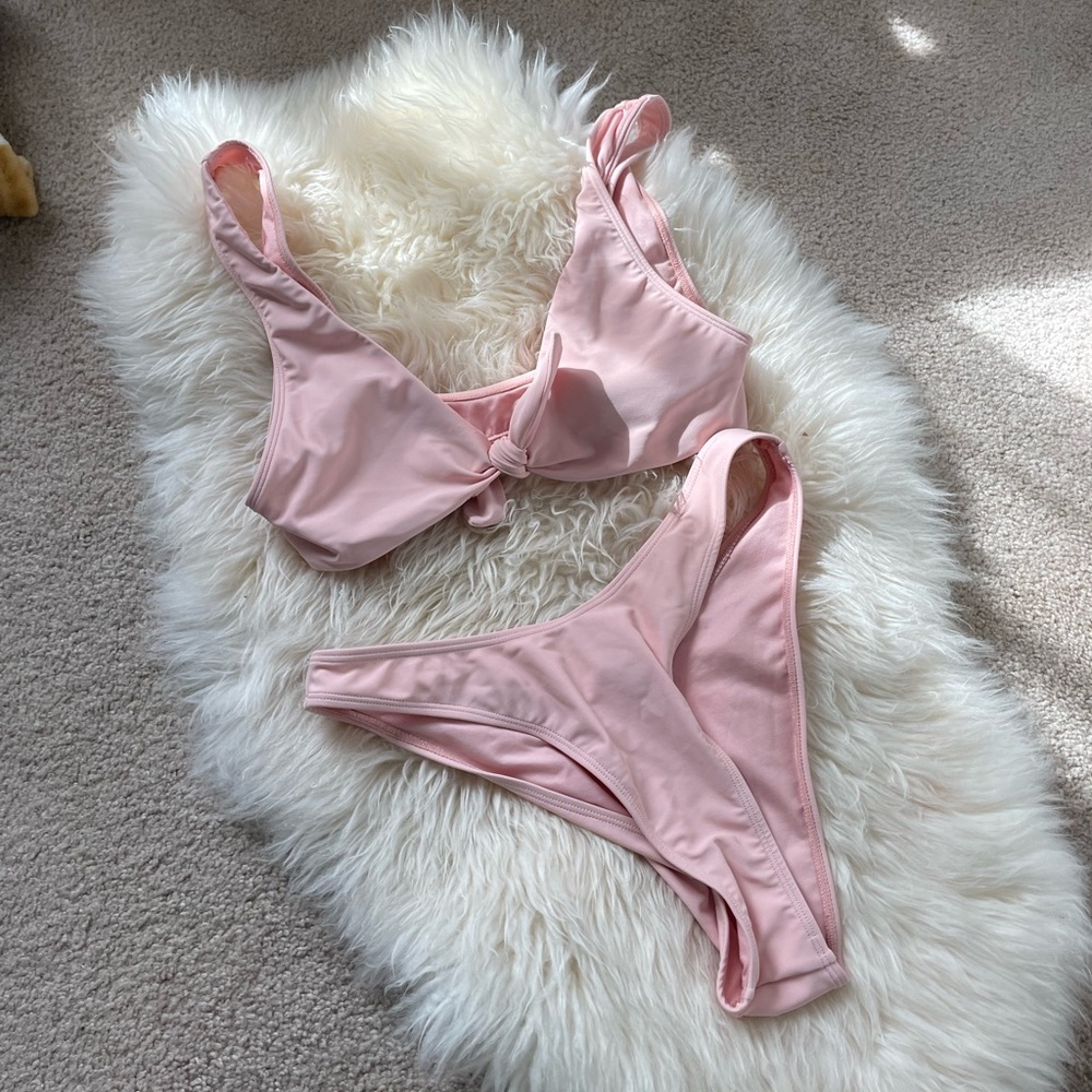 Blush pink tie front bikini